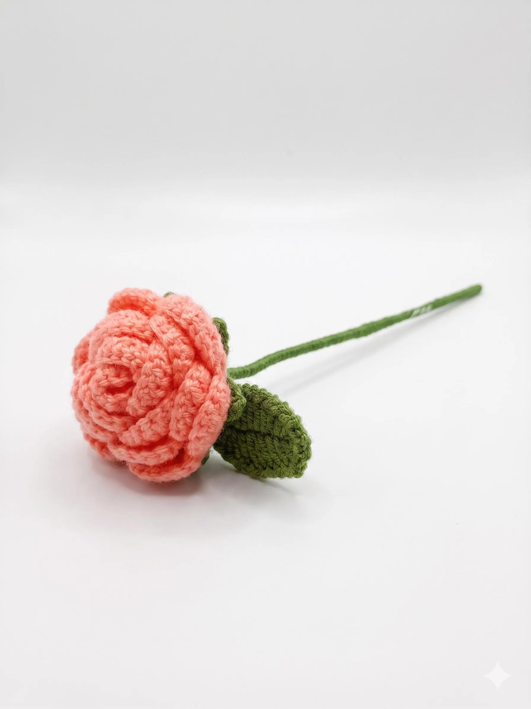 Handmade Crochet Pink Rose Decor, Knitted Flower, Amigurumi Desk Plant, Everlasting Gift