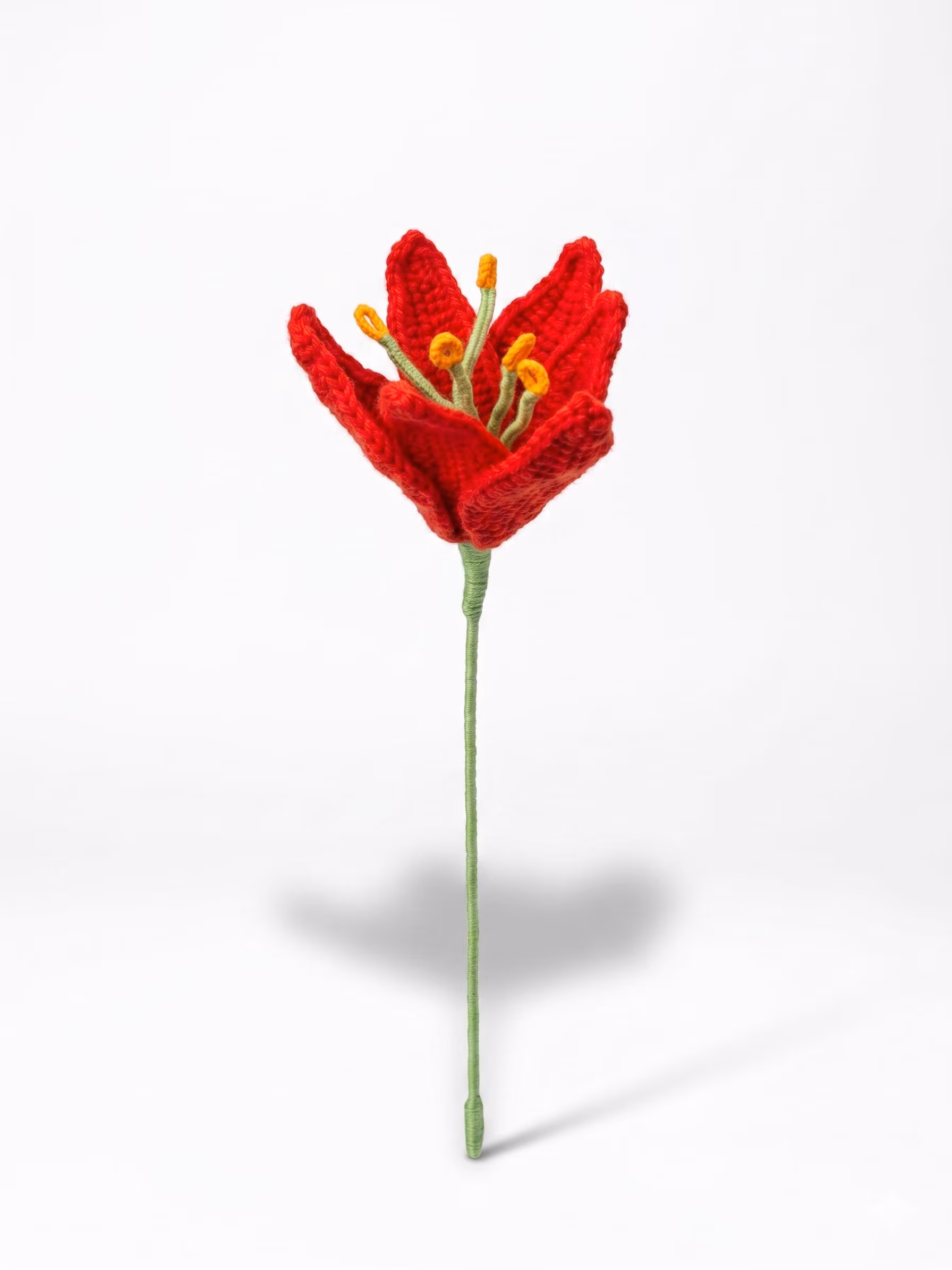 Handmade Red Lily Amigurumi Flower – Crochet Acrylic Decoration