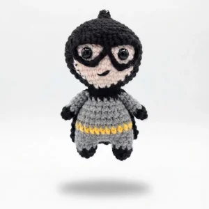 Handmade Amigurumi Keychains, Crochet Superhero and Pop Culture Figures, Durable Bag Accessory Badman