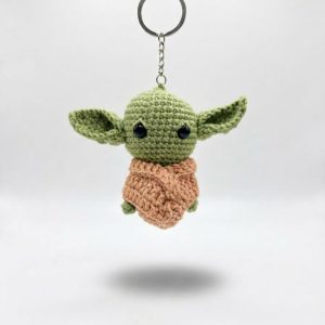 Handmade Amigurumi Keychains, Crochet Superhero and Pop Culture Figures, Durable Bag Accessory Joda